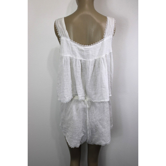 VTG 2 pc High Waisted Nightie Short Shorts & Top Pajama Lounge Set White Gauze L - Picture 5 of 16